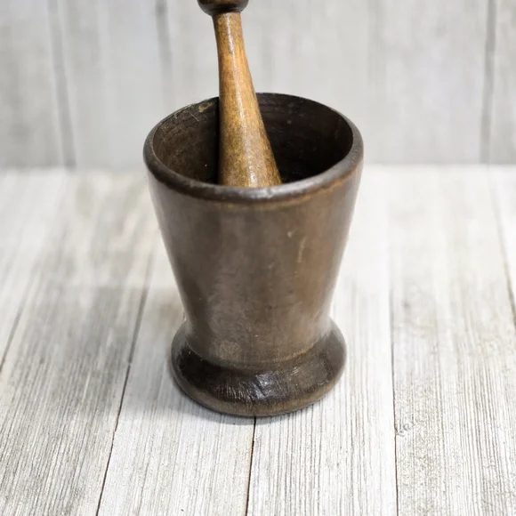 Vintage Wooden Mortar and Pestle Set Collectible Kitchen Decor - Picture 2 of 9